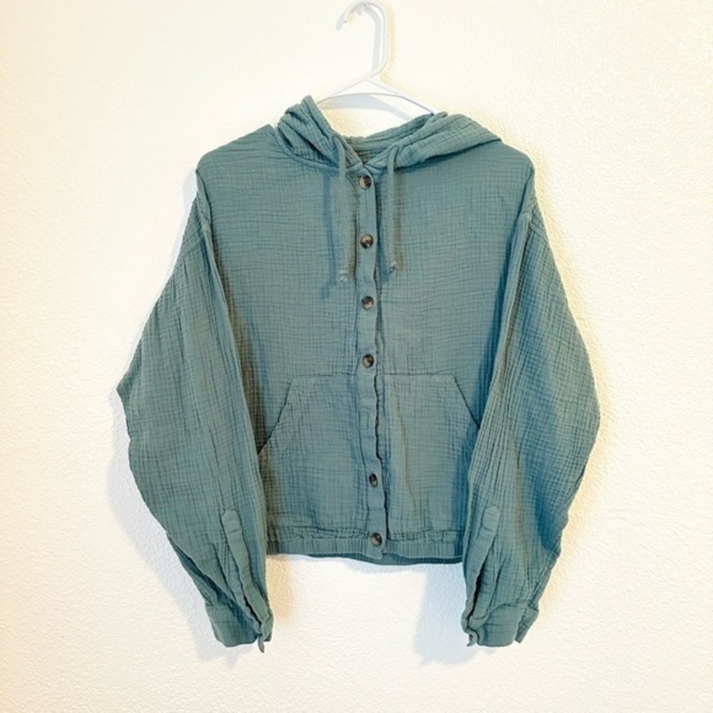 Unionbay Hooded Shirt Jacket Green Long Sleeve Button Front Size M Women’s